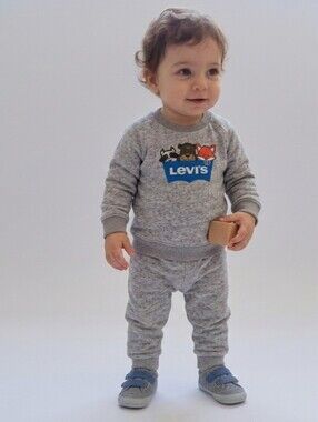 Levi's Baby Grey Animal Logo Sweatshirt Sweatpants Set 12M Tracksuit Fleece